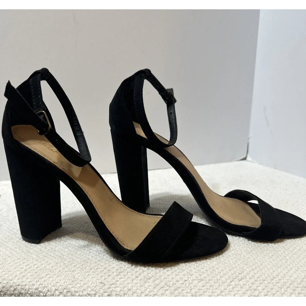 Brash Houston Block High Heel Black Women's Size 9 ‎ Faux Suede Open Toe Strapy